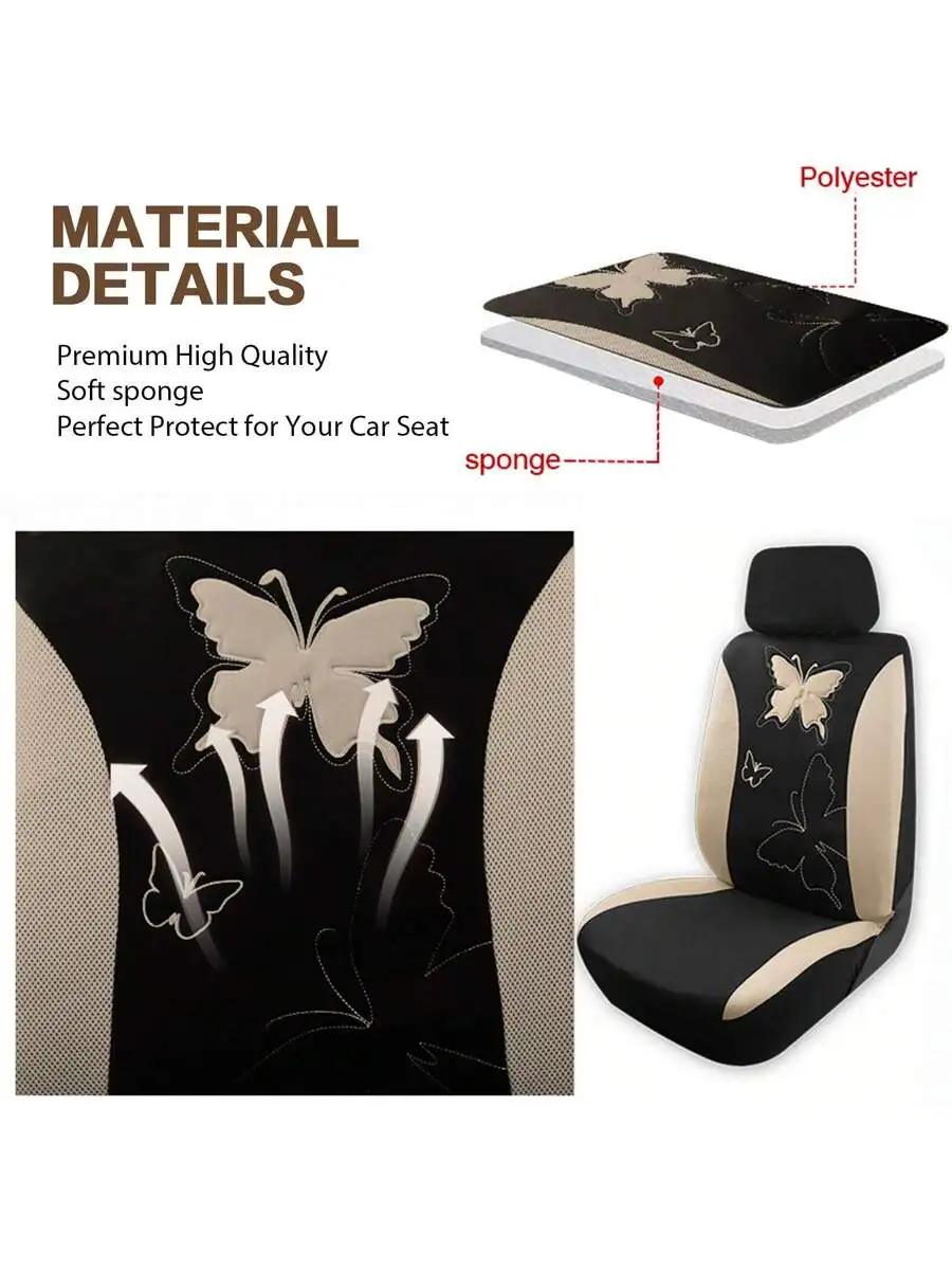 5 Seat Car Seat Covers Full Set Butterfly Pattern Universal Black Red Cloth