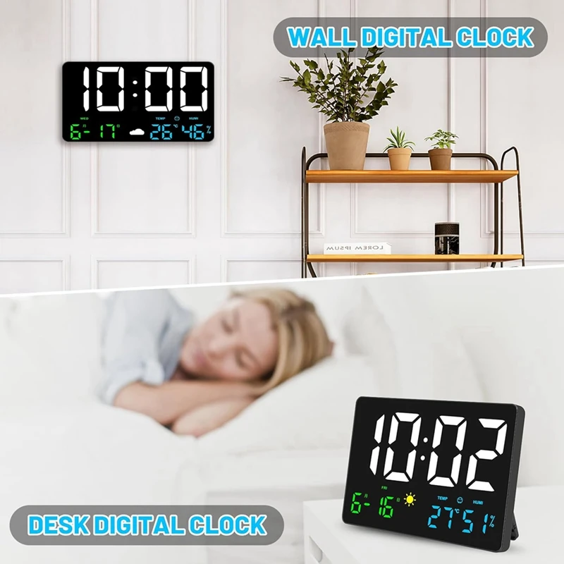 Orologio da parete digitale a LED con ampio Display, sveglie per camere da letto con stazione meteorologica, USB, 11.5\