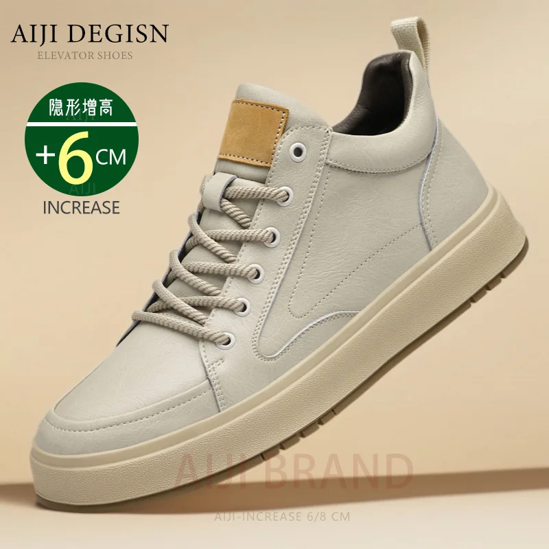 Elevator shoes for man height increase 8cm 6cm luxury brand sneaker genuine leather men\'s hidden heels casual shoe increasing