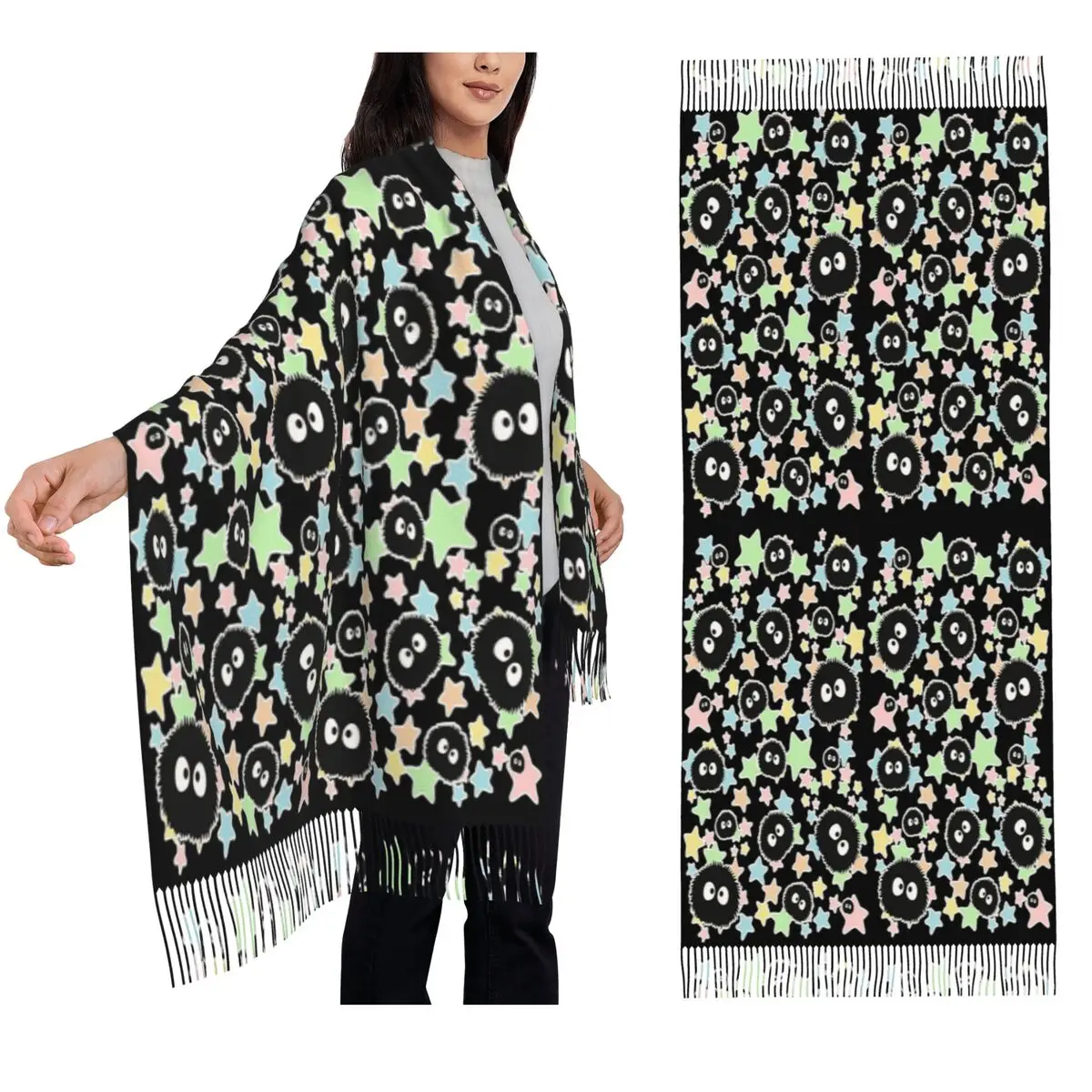 

Soot Studio Ghibli Scarf Tassel Scarves for Women Soft Warm Shawls and Wraps Long Fall Winter Shawl Wrap