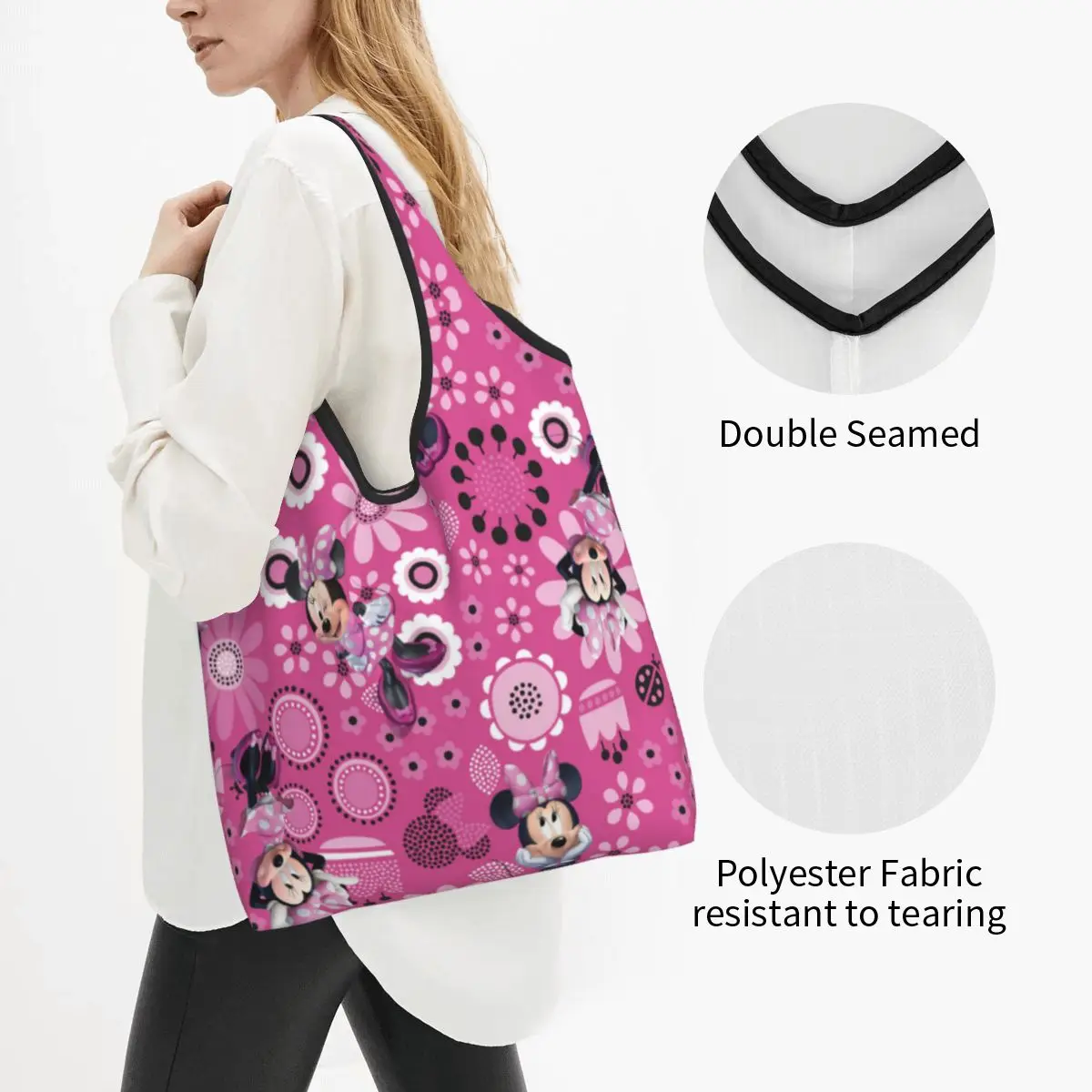 Custom Cute Printing Mickey Mouse Tote Shopping Bag Portable Shopper Shoulder Handbag