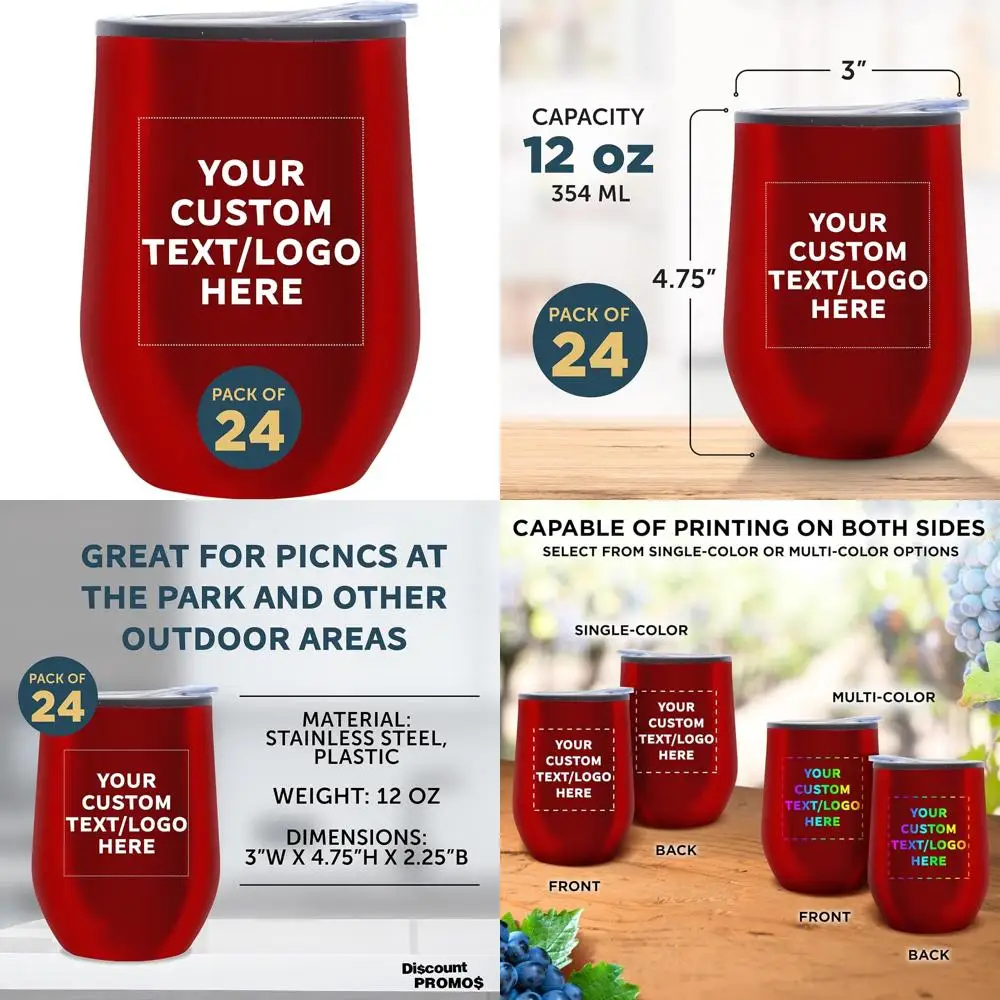 

Изолированные персонализированные стаканы для вина без ножек, набор из 24 штук, 12 унций — идеально подходят для вина, коктейлей, горячих и холодных напитков, оптовая упаковка