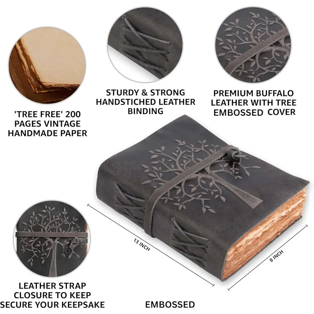 Антикварная бумага ручной работы Deckle Edge, винтажный журнал в кожаной переплете, Древо жизни, Книга теней, 13x8 дюймов, для женщин и мужчин