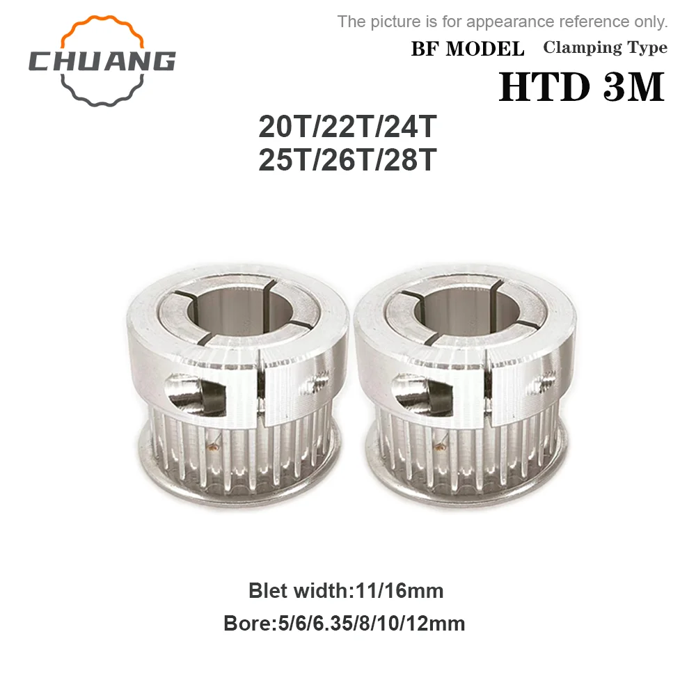 

20T/22T/24T/25T/26T/28Teeth HTD 3M Clamping Type Timing pulley Bore 5/6/6.35/8/10/12mm for Timing Belt width 11/16mm