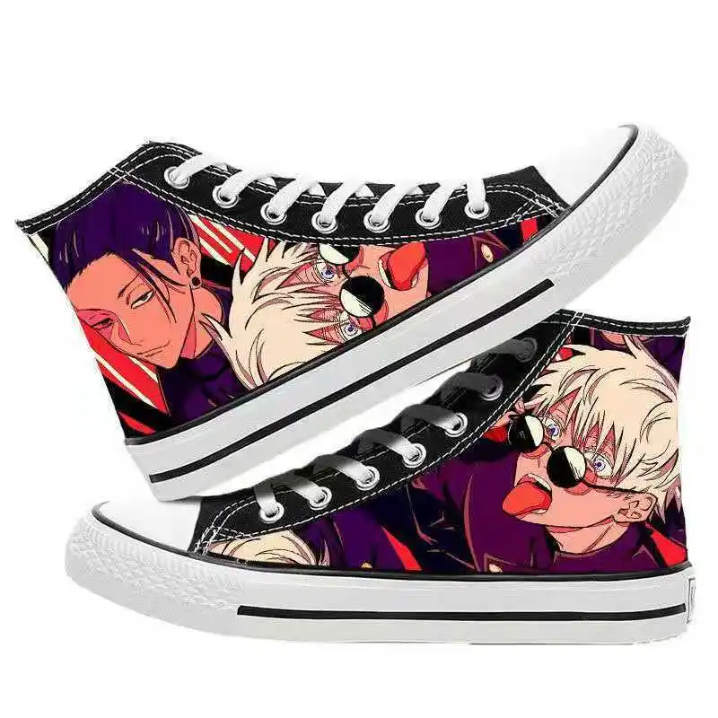 Anime Jujutsu Kaisen High Top Canvas Shoes Satoru Gojo and Geto Suguru Cartoon Sneakers Casual Comfortable Flat Shoes Cool Gifts