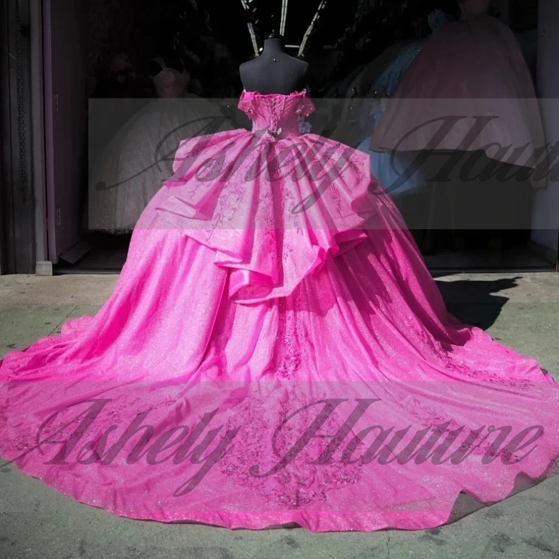 

Индивидуальное высокое качество, настоящее платье Quinceanera цвета фуксии, бальное платье с цветочной аппликацией для девочек, женское бальное платье для выпускного вечера, свадебной вечеринки