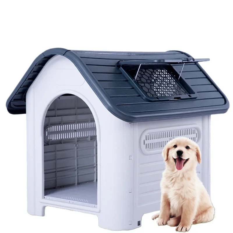 Spacious Plastic Dog House - Water-Resistant Shelter for Puppies, Suitable Indoors & Outdoors with Easy Assembly!