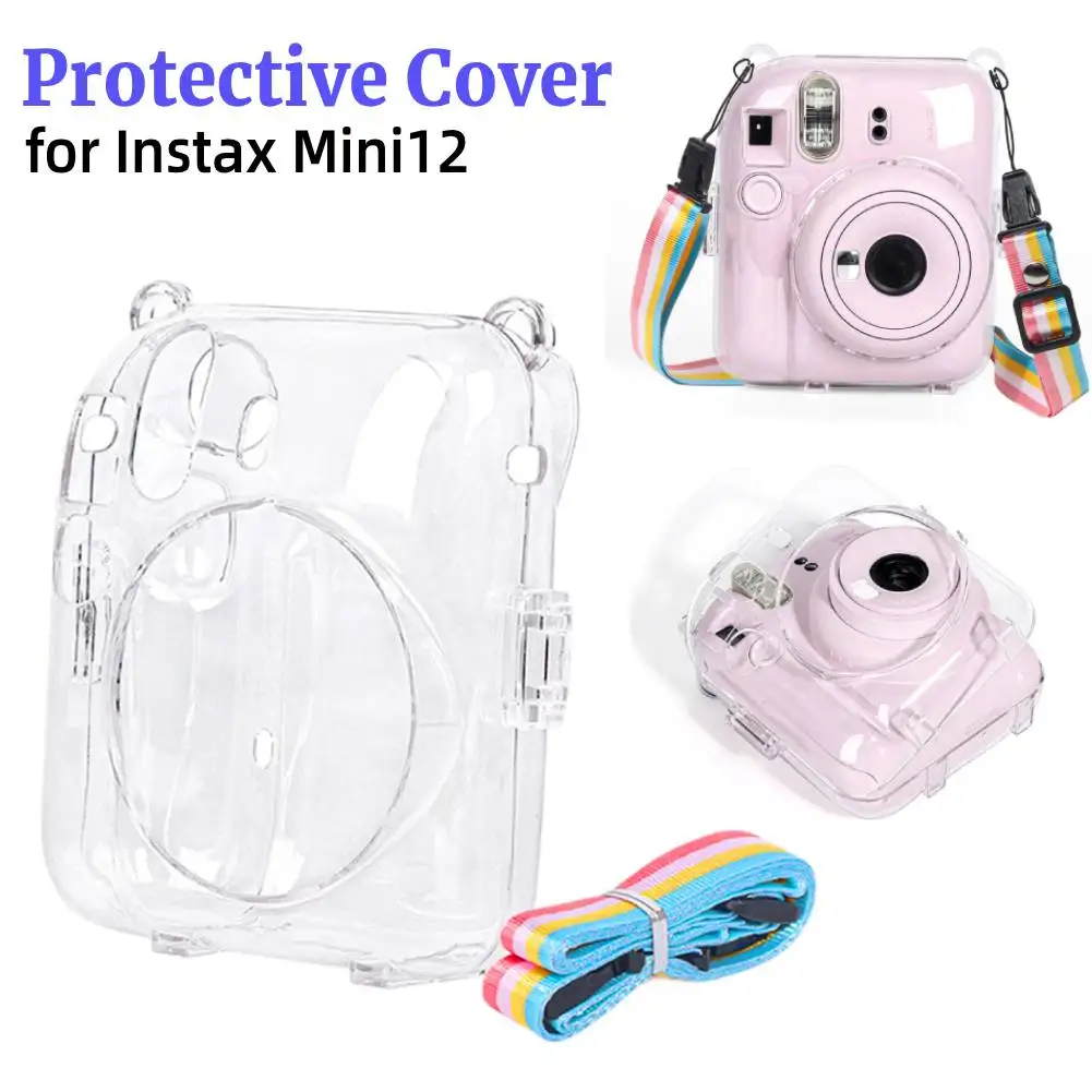حافظة تخزين شفافة مع حزام كتف ، حقيبة كاميرا صغيرة ، غلاف غطاء لـ Fujifilm Instax Mini12
