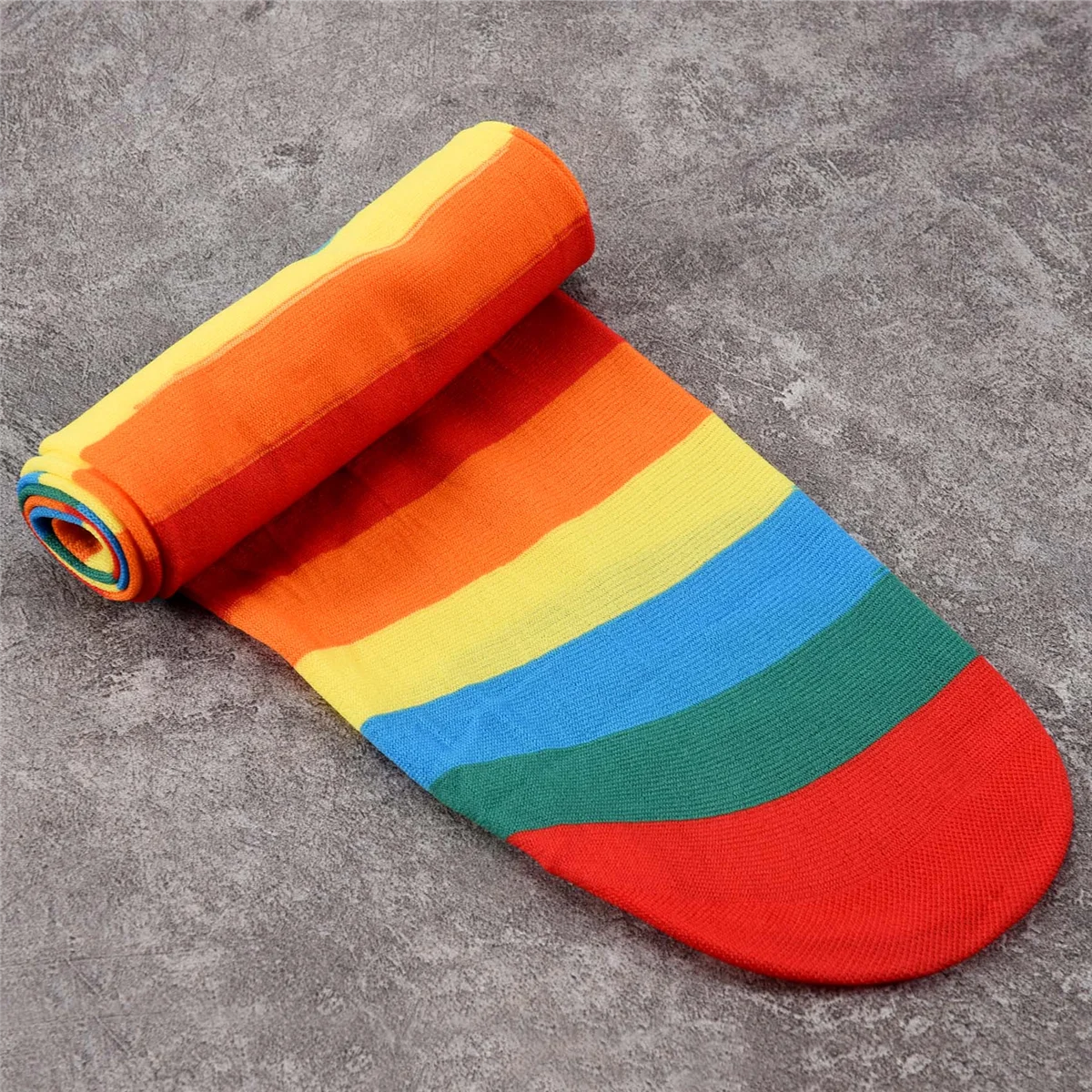 ABZL Colorful Rainbow Striped Socks Over the Knee Clown Striped Costume High Stockings for Halloween Cosplay Parties