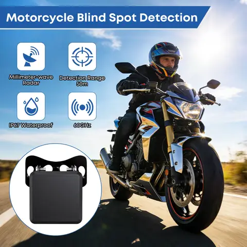 Motorcycle BSD 60GHz Blind Spot Detection System 50m Range BSD Collision Avoidance Warning System for Motorcycles Bicycle E-Bike