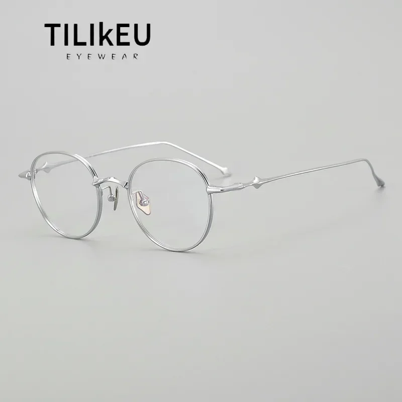 2024 Pure Titanium Frame Round Retro Fashion Men Women Eyeglasses Frame Anti-blue Light Glasses Designer Korean Glasses Frames