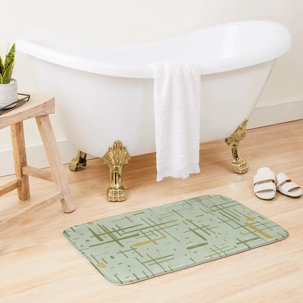 

Mid-Century Modern Kinetikos Pattern Celadon Olive Green Mustard Gold Bath Mat Absorbent Rug Carpet Bathrooms Mat