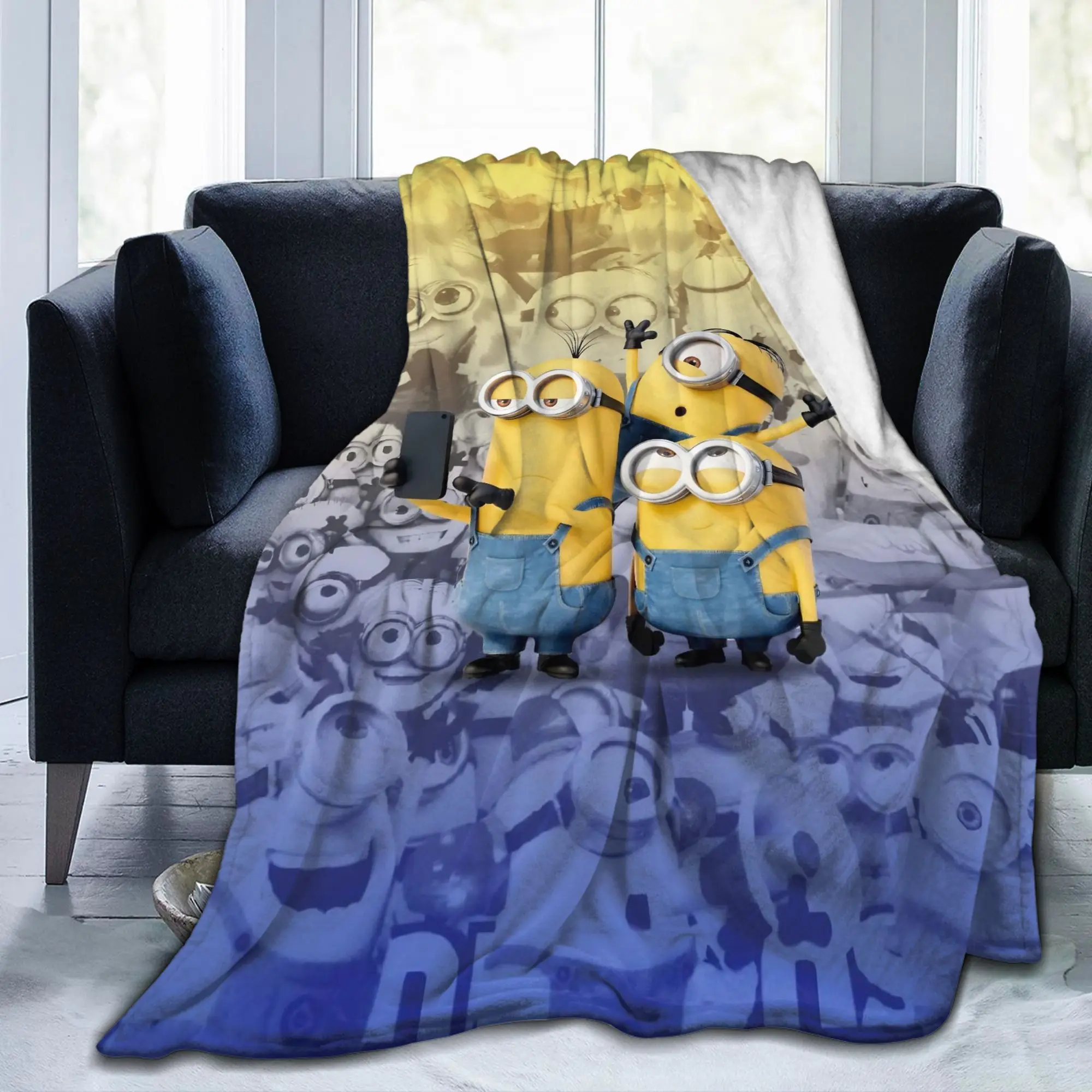 Cute Anime M-Miniones Blankets Fleece All Season  Portable Soft Throw Blanket for Home Car Quilt