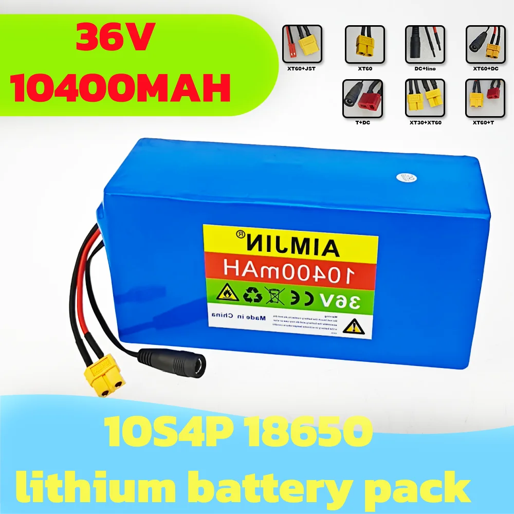 

36V 10.4Ah 18650 Battery with BMS Protection And Charger 10S4P 42V 10400mAh for Electric Vehicles