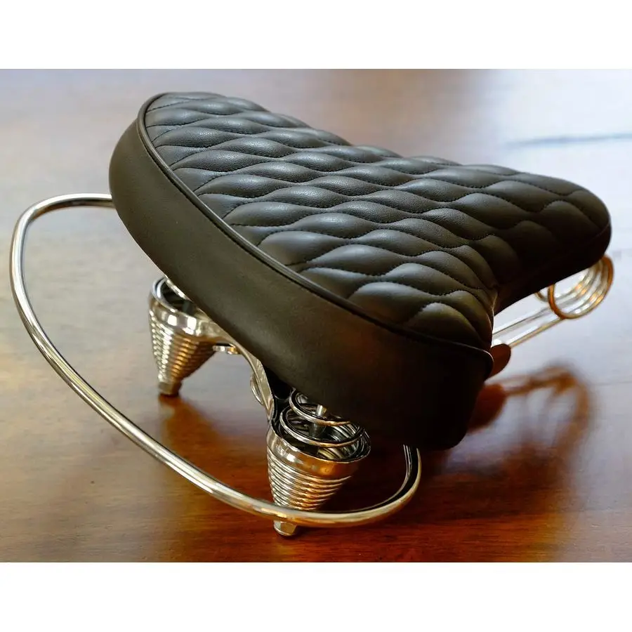 

SD Saddle Black, Classic Style Seat with Chrome Rail Handle bar for Beach Cruiser Bikes, TwinSpring suspenion, Made in Taiwan