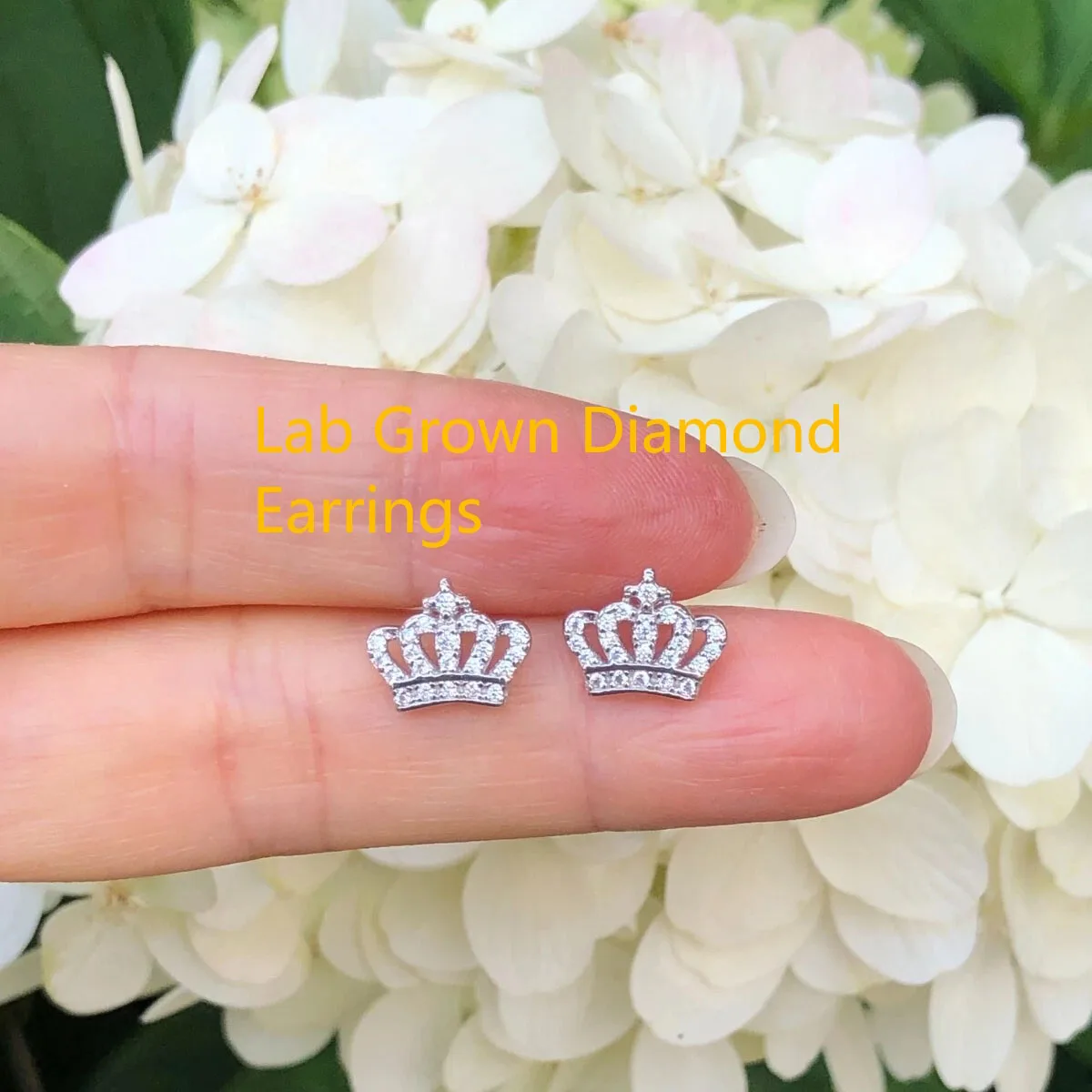 

Platinum 950 Lab Grown Diamond Round Shape DEF VS-VVS Crown Stud Earrings Small Tiny Post Stud 10mm Width Earrings For Girls