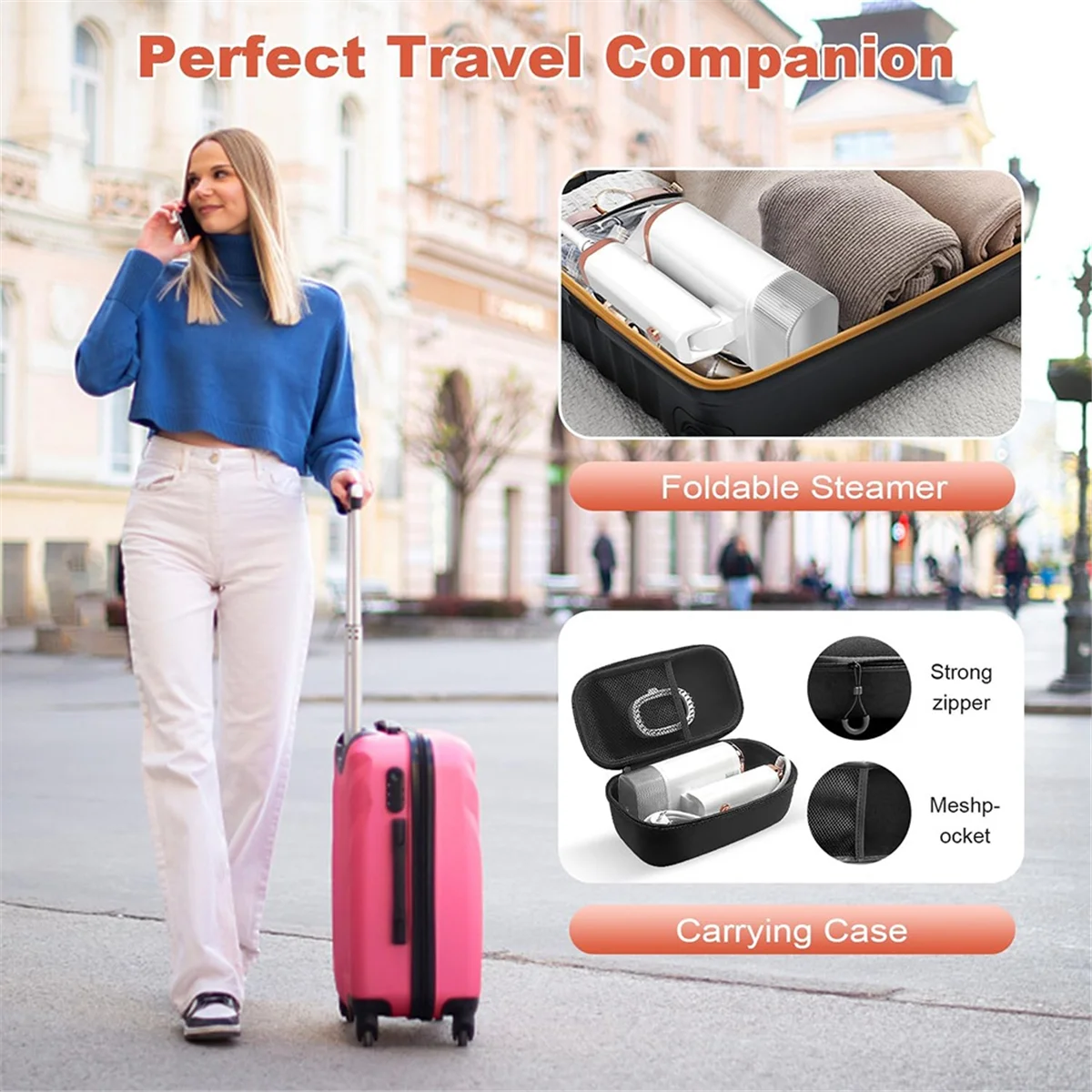 GOB-oเตารีดไอน้ําแบบใช้มือถือแบบพับได้,1000W 20S เครื่องทําความร้อนอย่างรวดเร็วเตารีดไอน้ําแบบพกพา,เตารีดไอน้ําผ้ากําจัดริ้วรอย EU