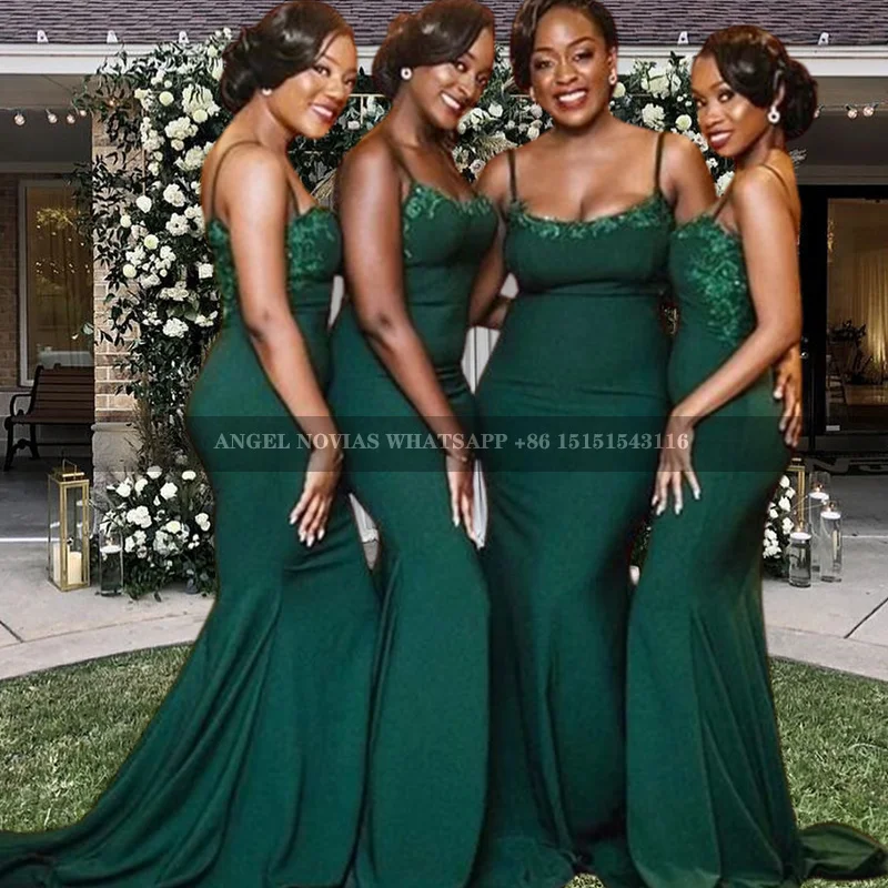 

Long Mermaid Dark Green African Bridesmaid Dresses 2025 Woman Evening Prom Party Gowns vestido de festa de casamento