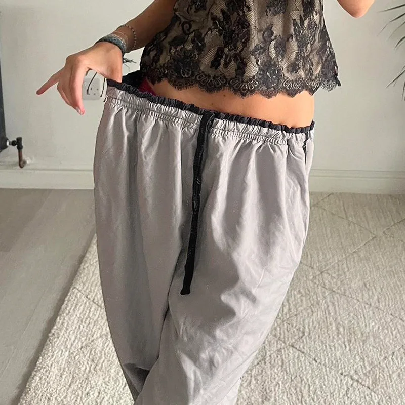 

American retro sports pants for women 2024 new design, loose and wide leg ins straight leg casual pants