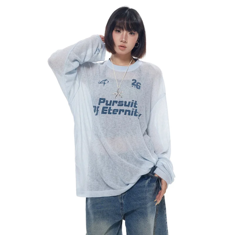 

Women Spring Summer Oversize Lazy Style Breathable Smock Long Sleeve Loose Casual Knitted T-shirt Hot Girl Streetwear T Shirts