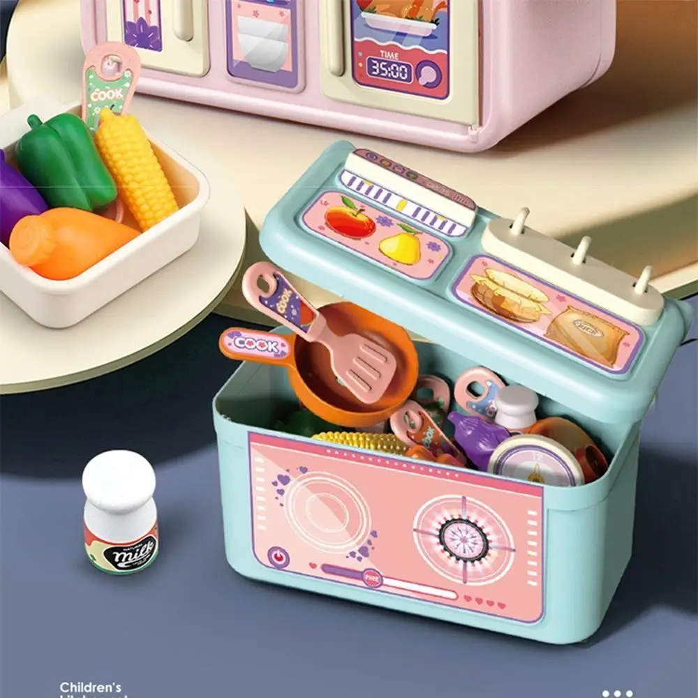 

13/14pcs Cartoon Kitchen Playset Spray and Play Sink Simulated Easy To Assemble Pretend Play Kitchen Set Storage Basket