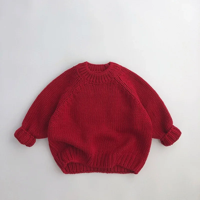 

Christmas New Year Kids Clothes Red Vintage Loose Knit Sweater 1-6Y Boys Girls Festive Retro Children Pullover Sweatshirt
