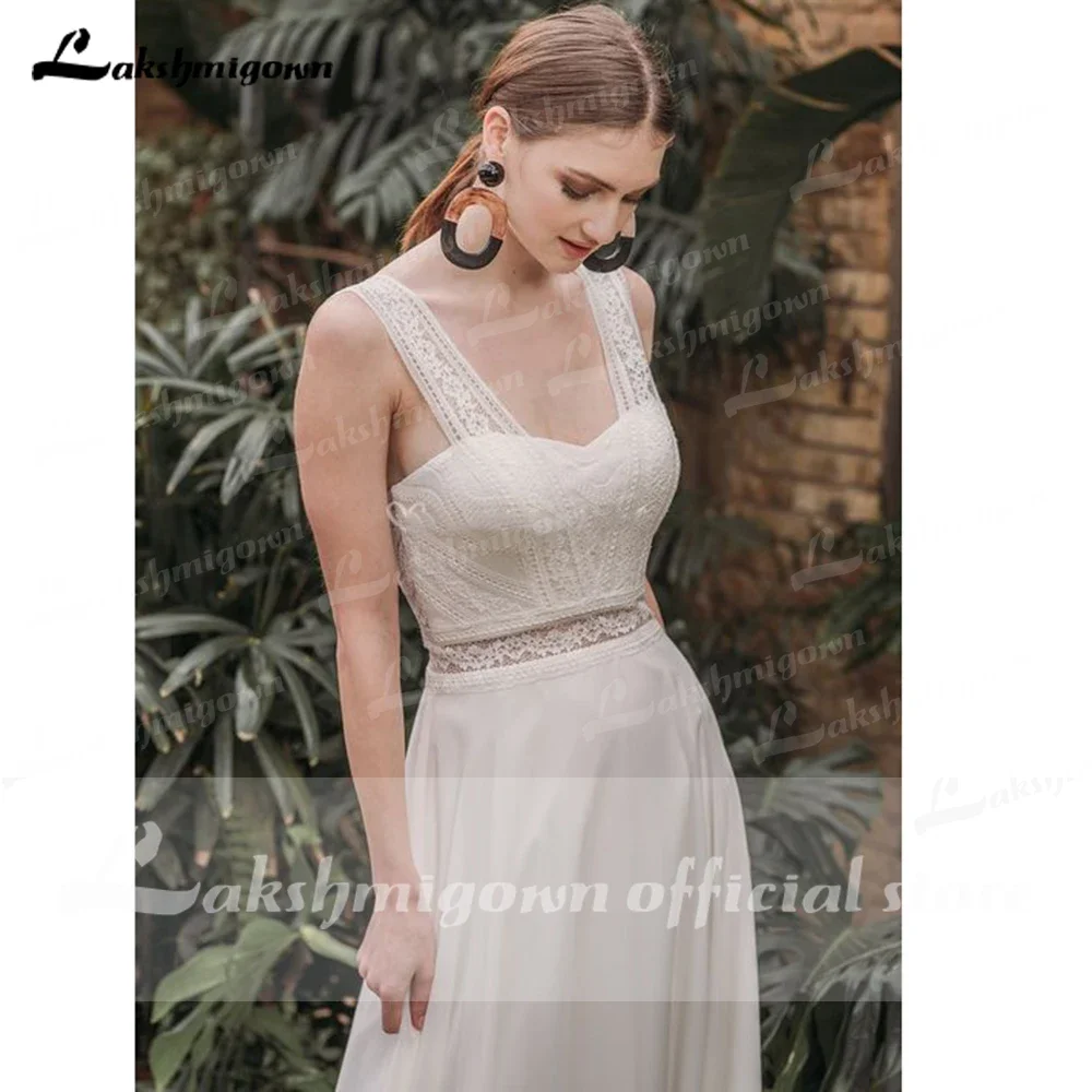 2021 Sexy Sweetheart Sleeveless Tank Lace Chiffon Backless Wedding Dresses with Back Buttons vestido para boda playa Lakshmigown