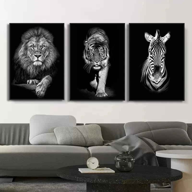 1PC--Black and White Zebra Giraffe Tiger Lion Wall Art Posters Animal Canvas  Paintings Print Picture for Living Room Bedroom