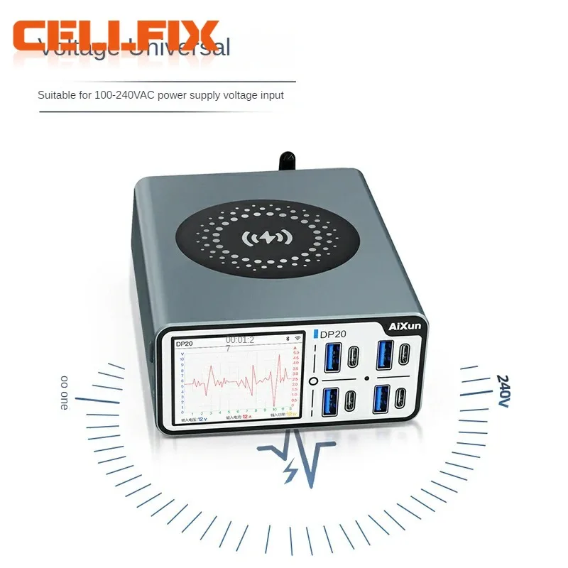 AIXUN DP20 USB Charger Station With Wireless Charging Digital Display Curve Interface and Visible Data Can Upgrade Online
