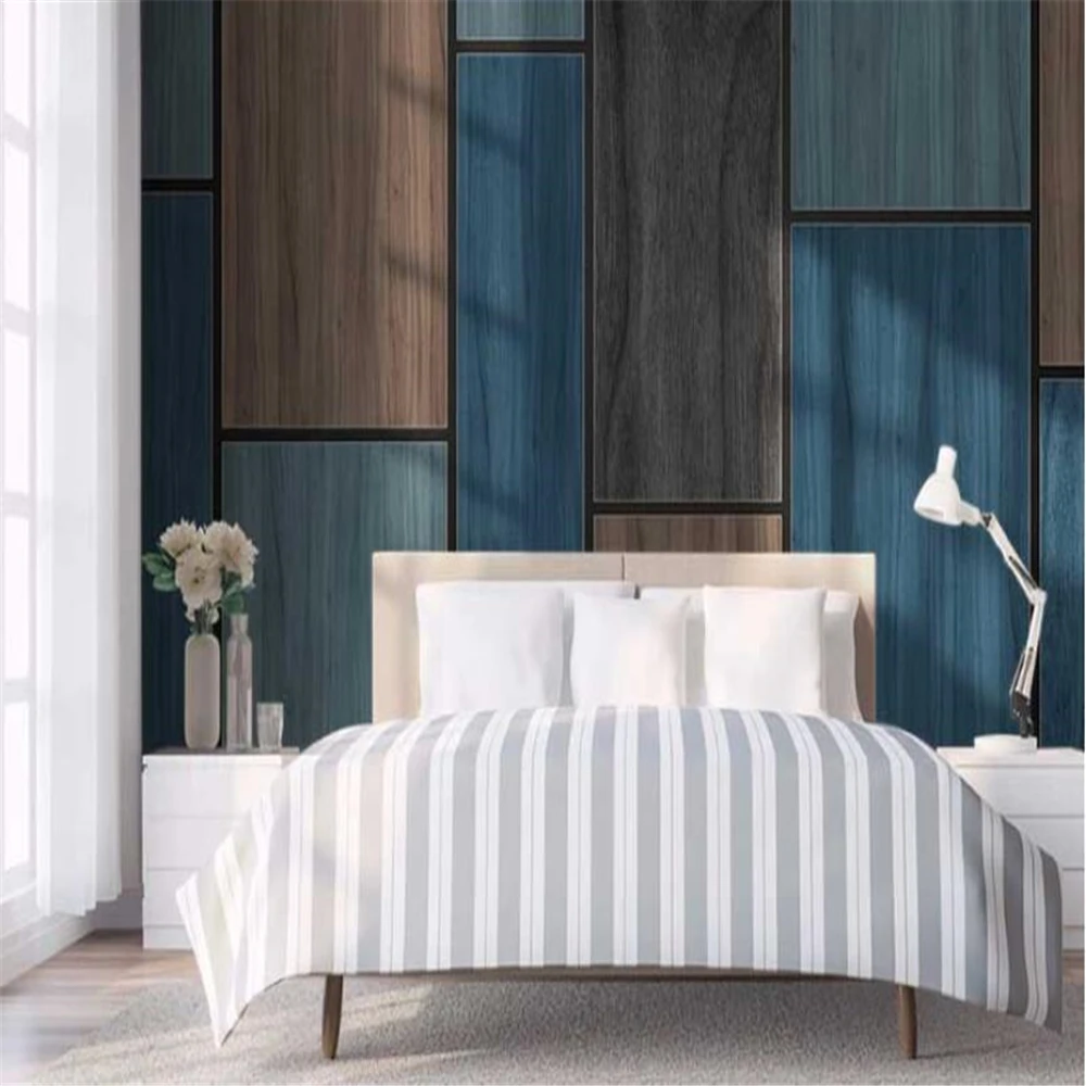 custom Abstract creative industrial TV background wall geometric wood wallpaper for living plank lines wall paper 3D landscape