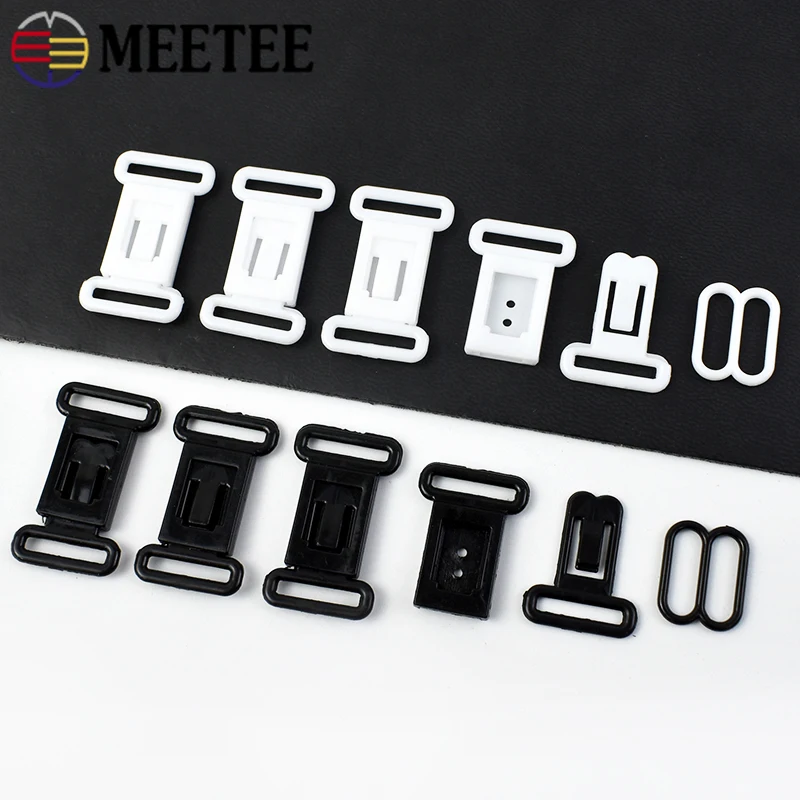 30/50Sets Meetee 12.5mm Plastic Bikini Closure Adjust Buckles Bra Swimsuit Clasp Underware Strap Hook Bow Tie Rings Accessories