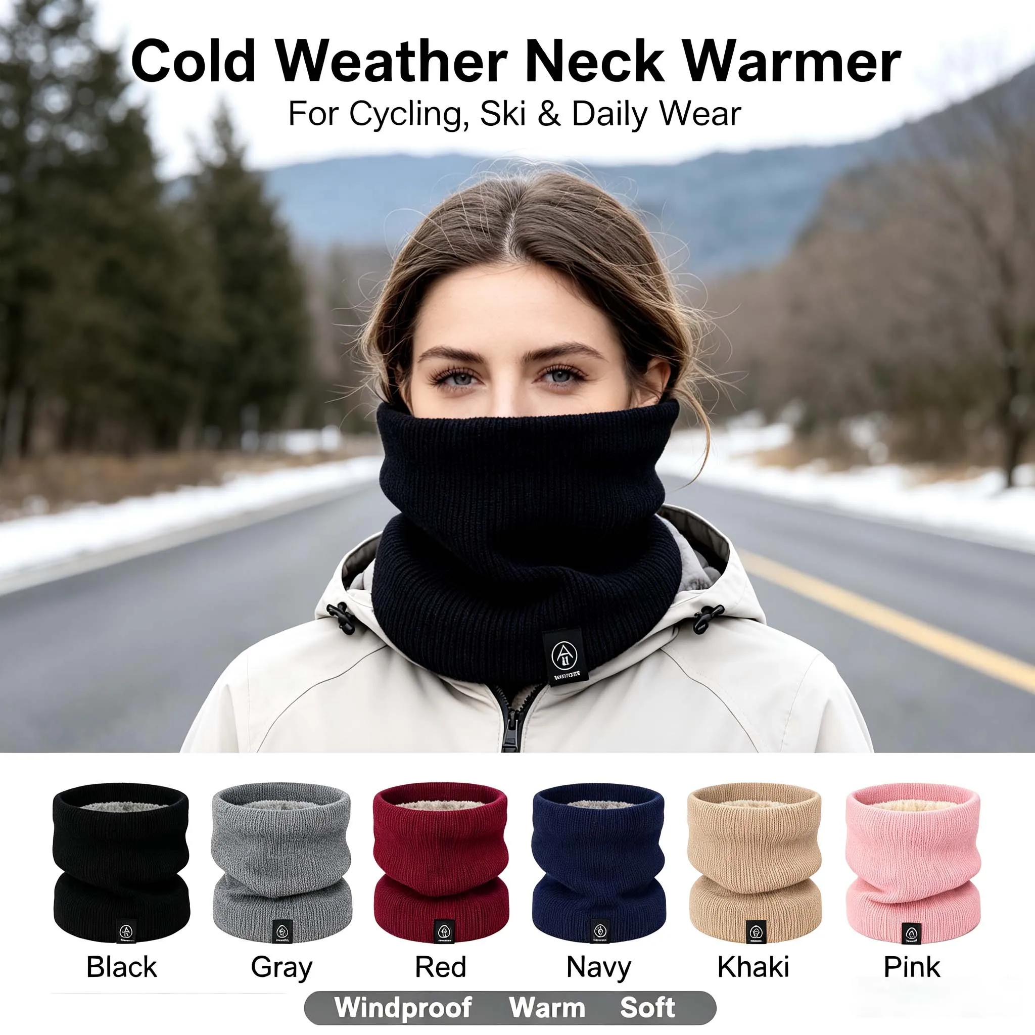 Cashmere Like Winter Warm Knitted Snood Scarf Women Thick Solid Color Soft Cozy Neck Warmer Ring Scarf for Casual Outdoor Wear