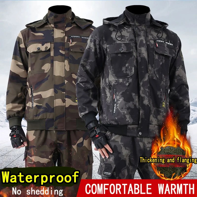 Autumn Winter Plush Thickened Cotton Clothes Automobile Repair Construction Work Suit Cold Proof Waterproof Camouflage Clothes