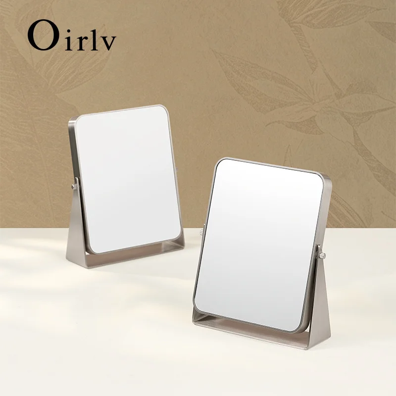Oirlv Silver Mirror Tabletop Jewelry  Mirror Brushed Metal Frame Adjustable Stand Desktop Cosmetic Mirror