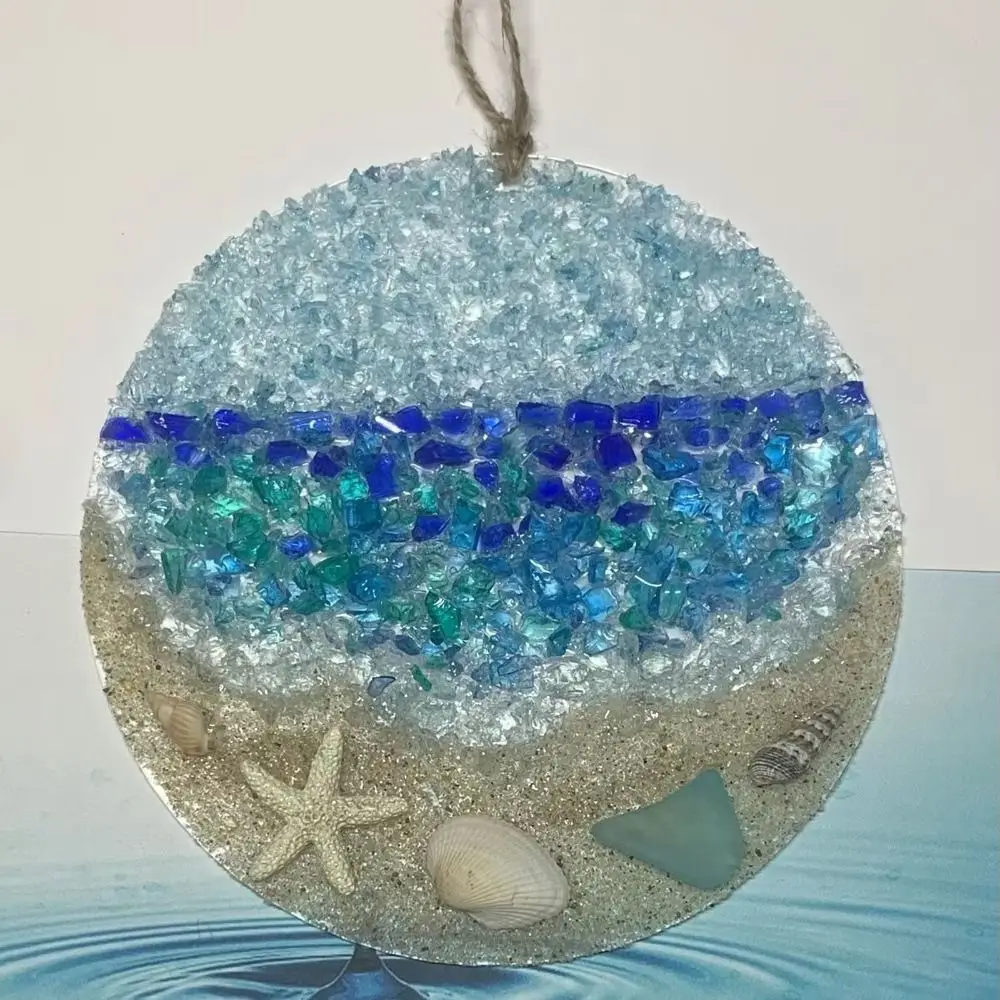 Gift Acrylic Sun Catcher Memorial Crafts Round Shell Couple Crashing Wave Pendant Conch Starfish Sea Glass Sun Catcher