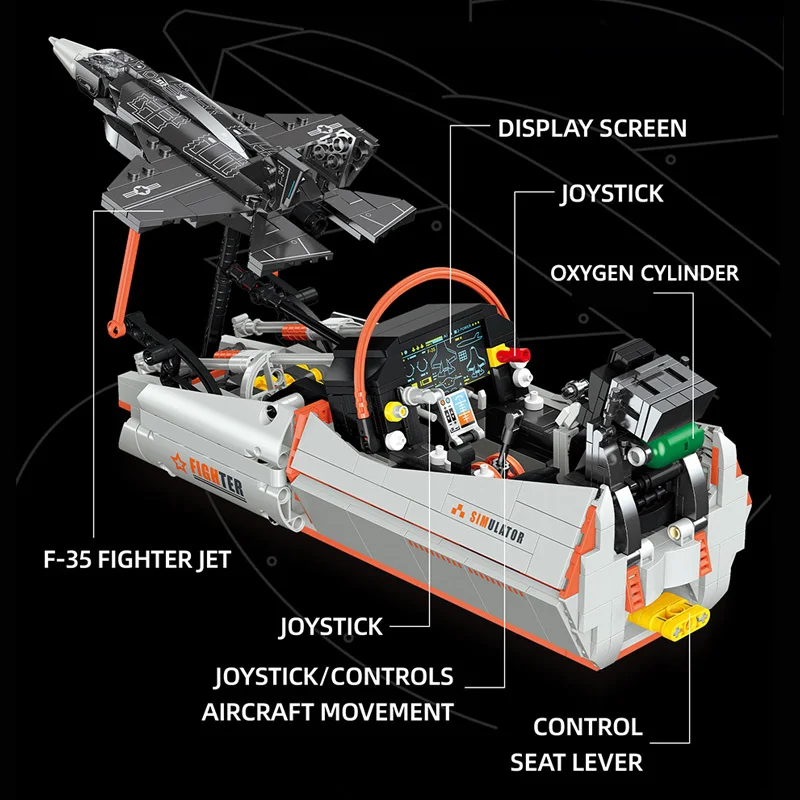 Military Series 941pcs F-35 Fighter Simulator Building Blocks Bricks MOC Airplane Simulated Cockpit Toys For Children Boys Gifts