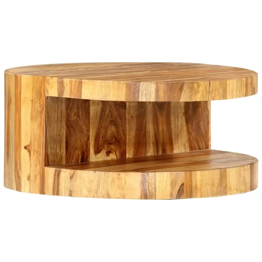 Stylish Round Coffee Table 25.6x11.8in Solid Sheesham Wood - Elegant Home Decor