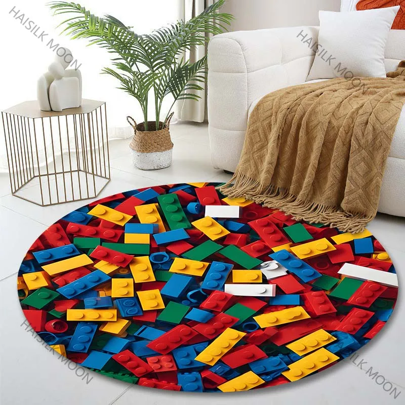 1PC Pile of colorful bricks Print Round Carpet for Living Room Bedroom Sofa Table Floor Mat Area Rug Luxury Gift