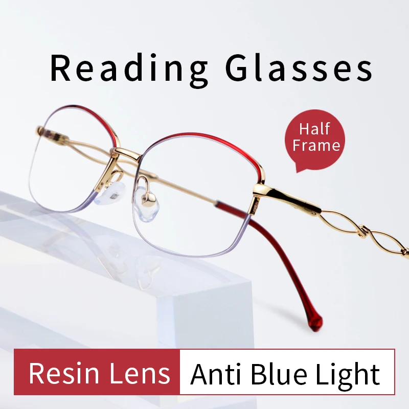 

Reading glasses for Women Blue Light Blocking Metal Half Frame Computer Readers Anti UV/Eyestrain/Glare,Magnifying Glasses