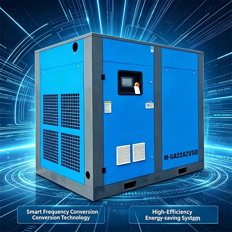 Low Maintenance High Efficiency 22KW 30HP Two Stage PM VSD Oil-free Screw Compressor PLC Stationary Air Cooled Lubrication-free