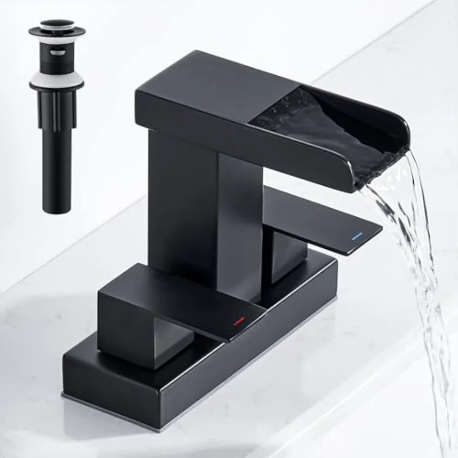 

Waterfall Bathroom Faucet 2 or 3 Holes Bathroom Sink Faucet 4 Inch Centerset Faucets 2 Handles Waterfall Vanity Faucets Pop Up