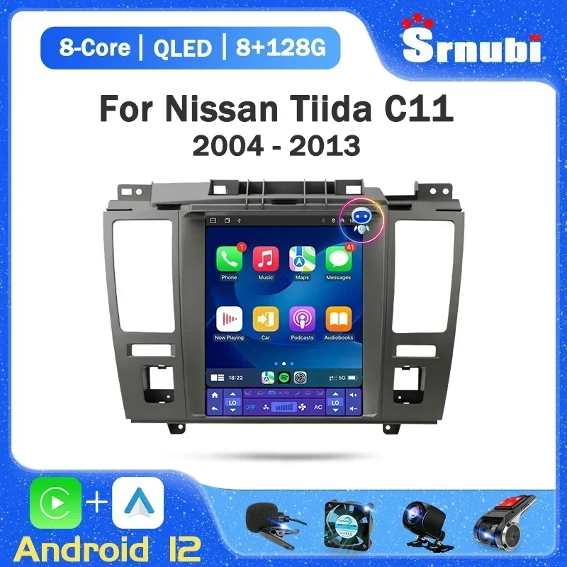 2 Din 9.7'' Android 12 Car Radio for Nissan Tiida C11 2004-2013 Multimedia Player GPS Navigation Tesla Style Carplay Stereo DVD 