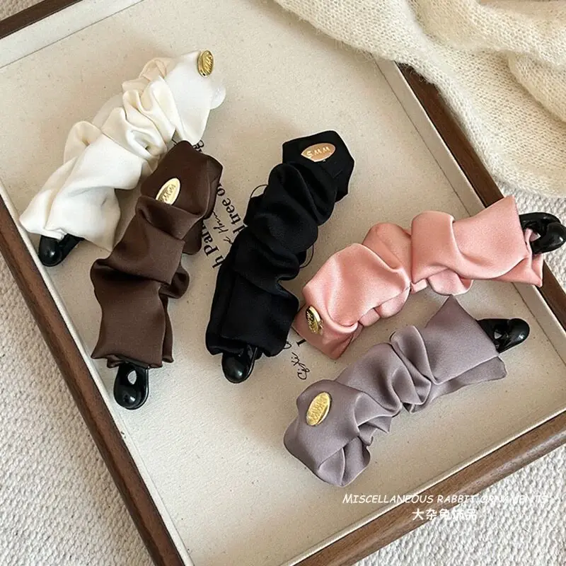 Elegant Solid Fold Fabric Banana Hairpin For Women Girls High Ponytail Holder Hair Clip Barrette Fashion Hair Accessories