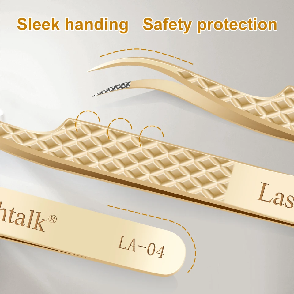 Pinza de punta de fibra de precisión Lashtalk para extensiones de pestañas, agarre de diamante, antideslizante, acero inoxidable dorado premium, de Nagaraku 4