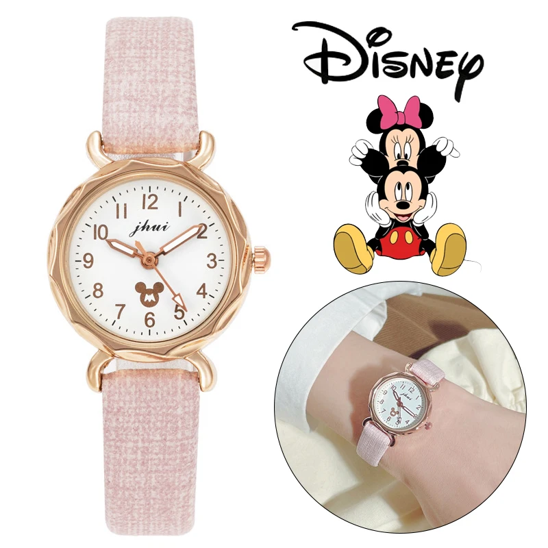 

Роскошные часы Disney с Микки Маусом для женщин, повседневные Модные женские кварцевые наручные часы, Мультяшные детские часы, подарок на день рождения