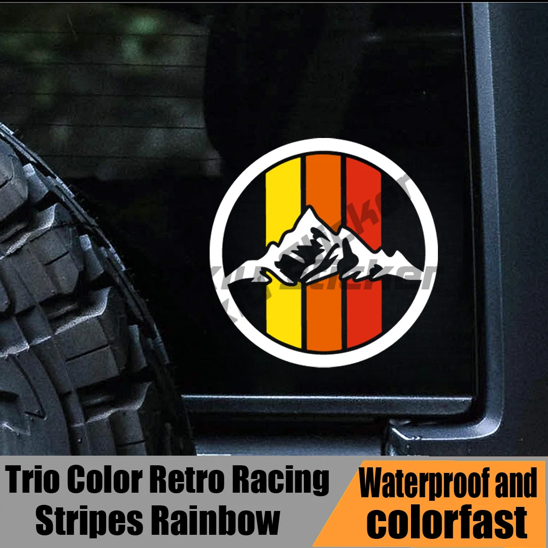 

Trio Color Retro Racing Stripes Rainbow Vinyl Die Cut Decal Fits Off Road Mountain Life Car Stickers