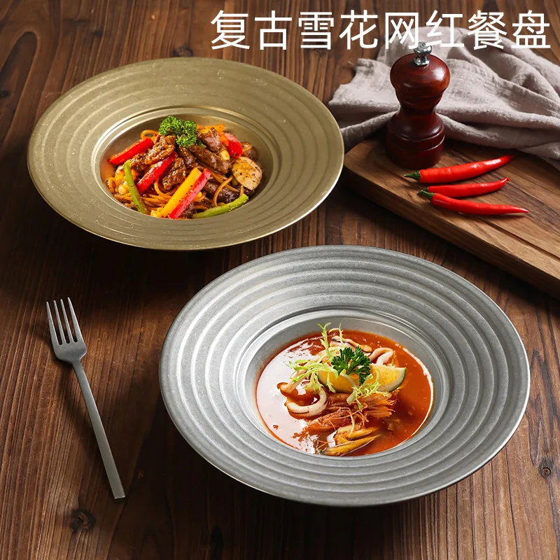 Vintage pasta plate Deep plate Old threaded straw hat plate Dessert  Western soup Household Western tableware