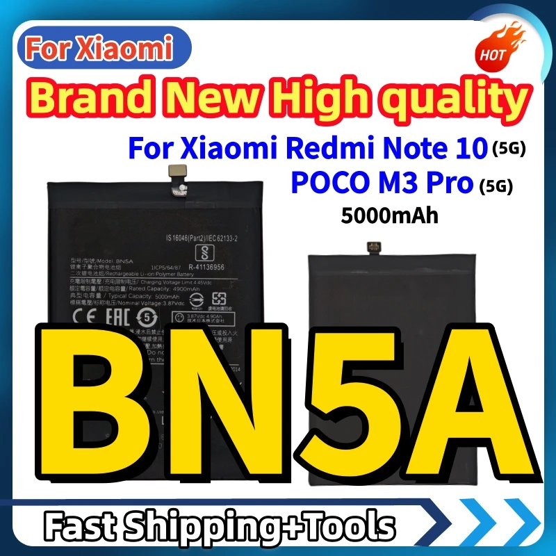 Brand New High Quality BN5A Battery For Xiaomi Redmi Note 10 5G POCO M3 Pro 5G Replace Phone Batteries Fast Shipping+Tools