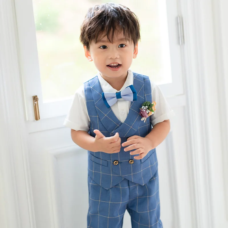 Flower Boys Wedding Dress Children Birhtday Photograph Suit Kids Fromal Blazer Set School Child Graduation Performance Costume