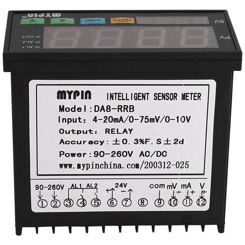 6X Mypin جهاز قياس الاستشعار الرقمي متعدد الوظائف شاشة LED ذكية 0-75Mv/4-20Ma/0-10V 2 مخرج إنذار التتابع Da8-Rrb